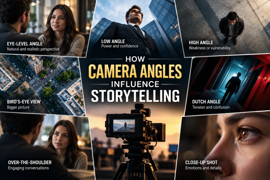 Camera angles influence storytelling in filmmaking and video production